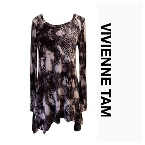 Abstract Asymmetric Black Gray Off White Tunic